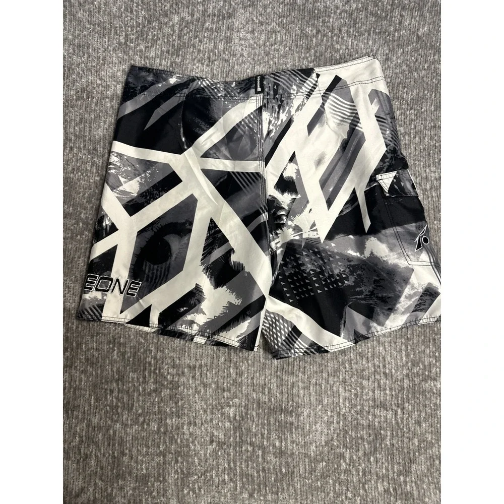 Vintage Freeone Board Shorts Black White Grunge Skate Surf Swim Trunks 36